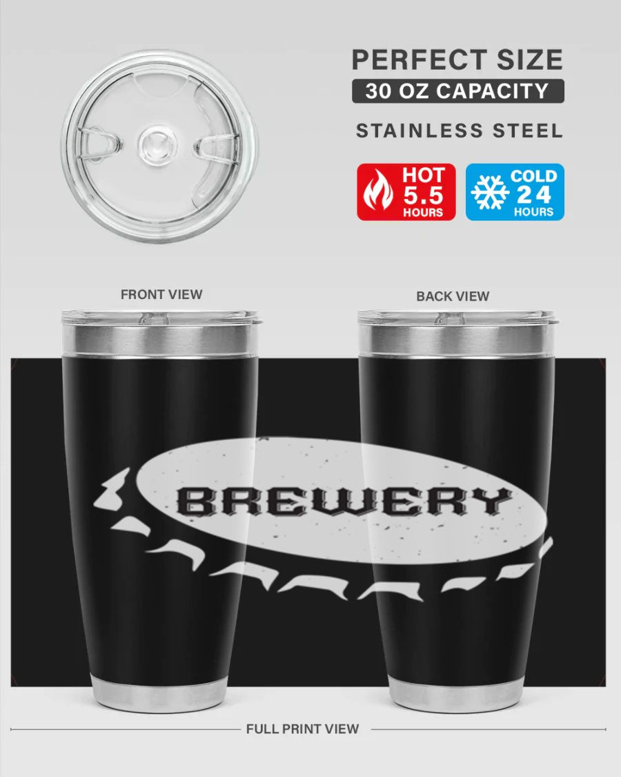 Brewery 98# Beer Tumbler, 20oz double wall vacuum stainless steel with copper lining and drink-thru lid, perfect for hot and cold beverages.