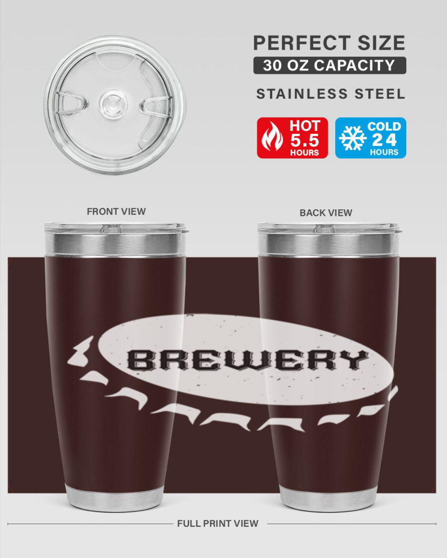 Brewery 98# Beer Tumbler, 20oz double wall vacuum stainless steel with copper lining and drink-thru lid, perfect for hot and cold beverages.