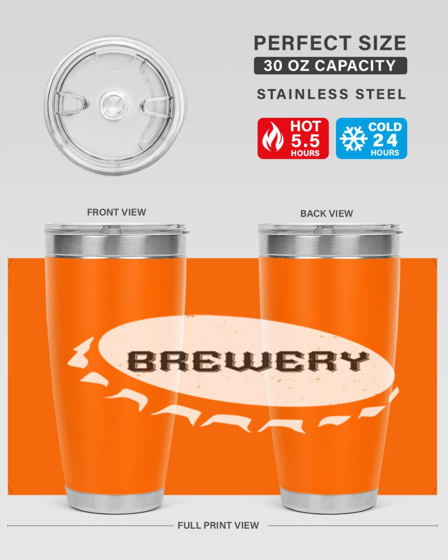 Brewery 98# Beer Tumbler, 20oz double wall vacuum stainless steel with copper lining and drink-thru lid, perfect for hot and cold beverages.