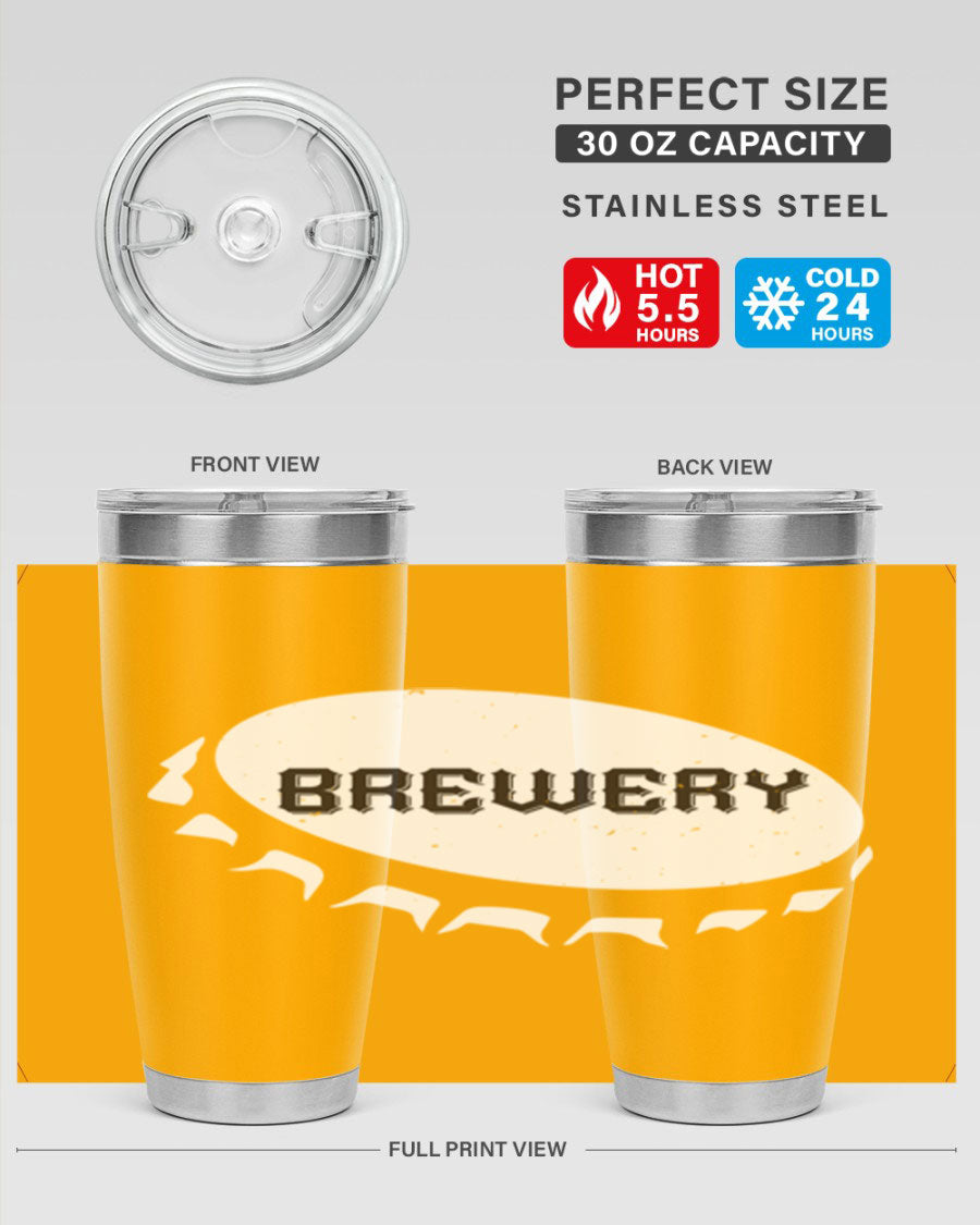 Brewery 98# Beer Tumbler, 20oz double wall vacuum stainless steel with copper lining and drink-thru lid, perfect for hot and cold beverages.