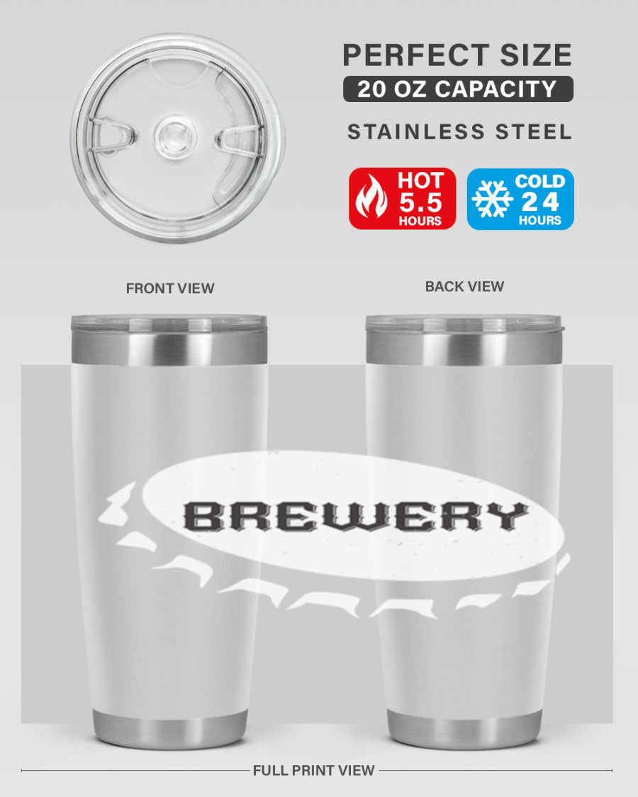 Brewery 98# Beer Tumbler, 20oz double wall vacuum stainless steel with copper lining and drink-thru lid, perfect for hot and cold beverages.