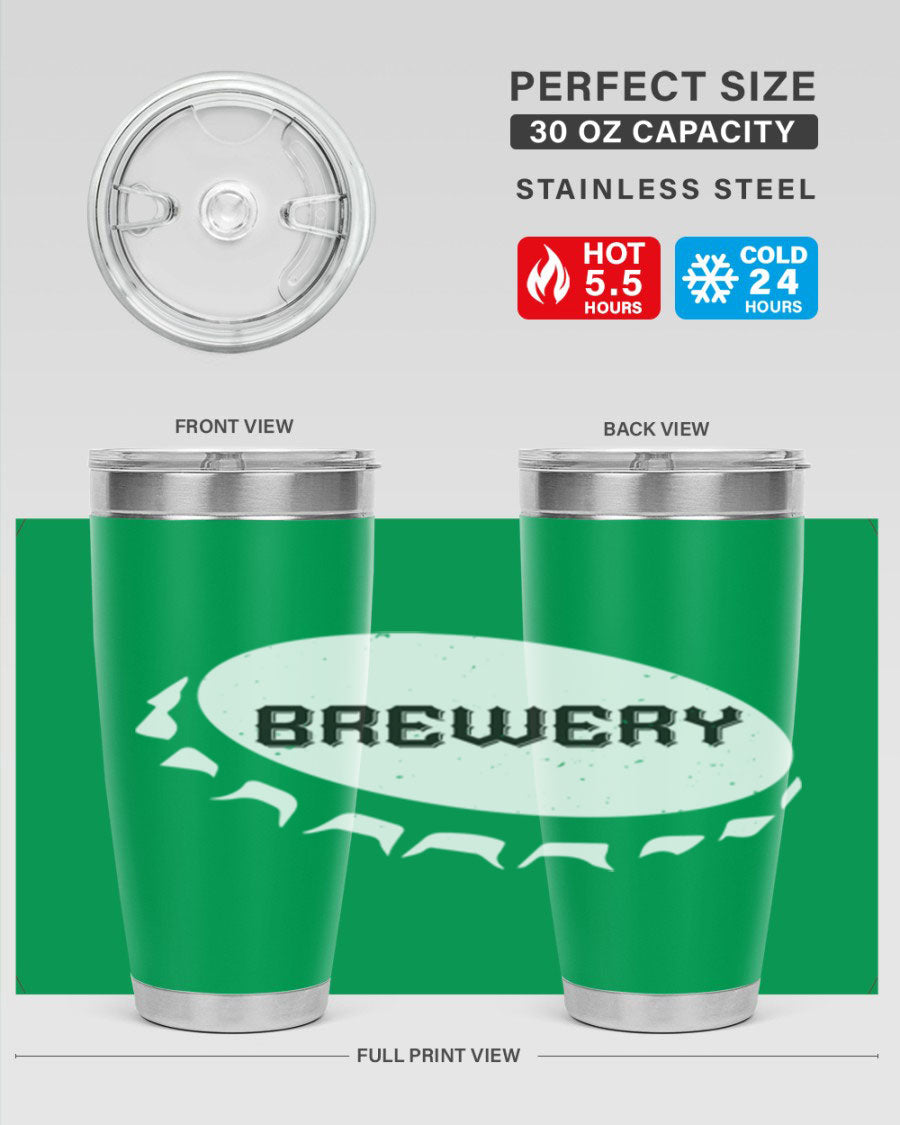 Brewery 98# Beer Tumbler, 20oz double wall vacuum stainless steel with copper lining and drink-thru lid, perfect for hot and cold beverages.