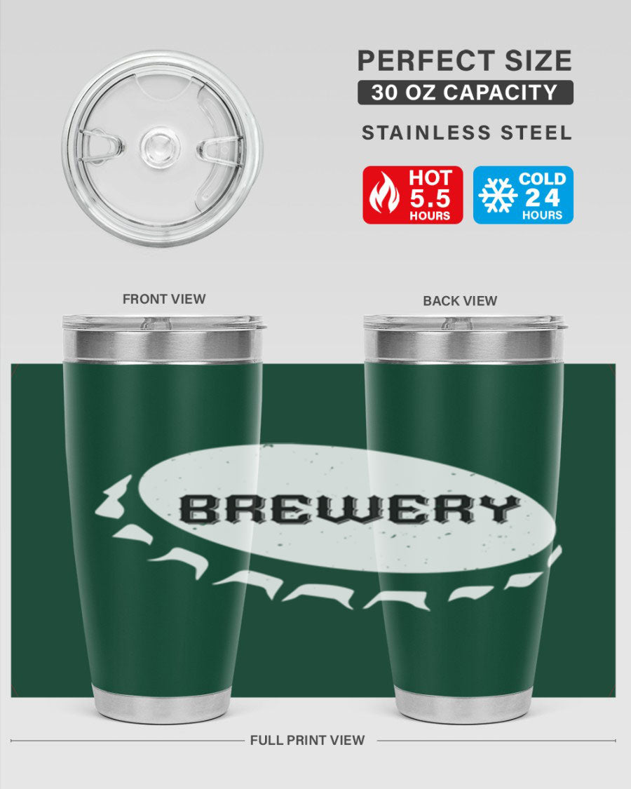 Brewery 98# Beer Tumbler, 20oz double wall vacuum stainless steel with copper lining and drink-thru lid, perfect for hot and cold beverages.