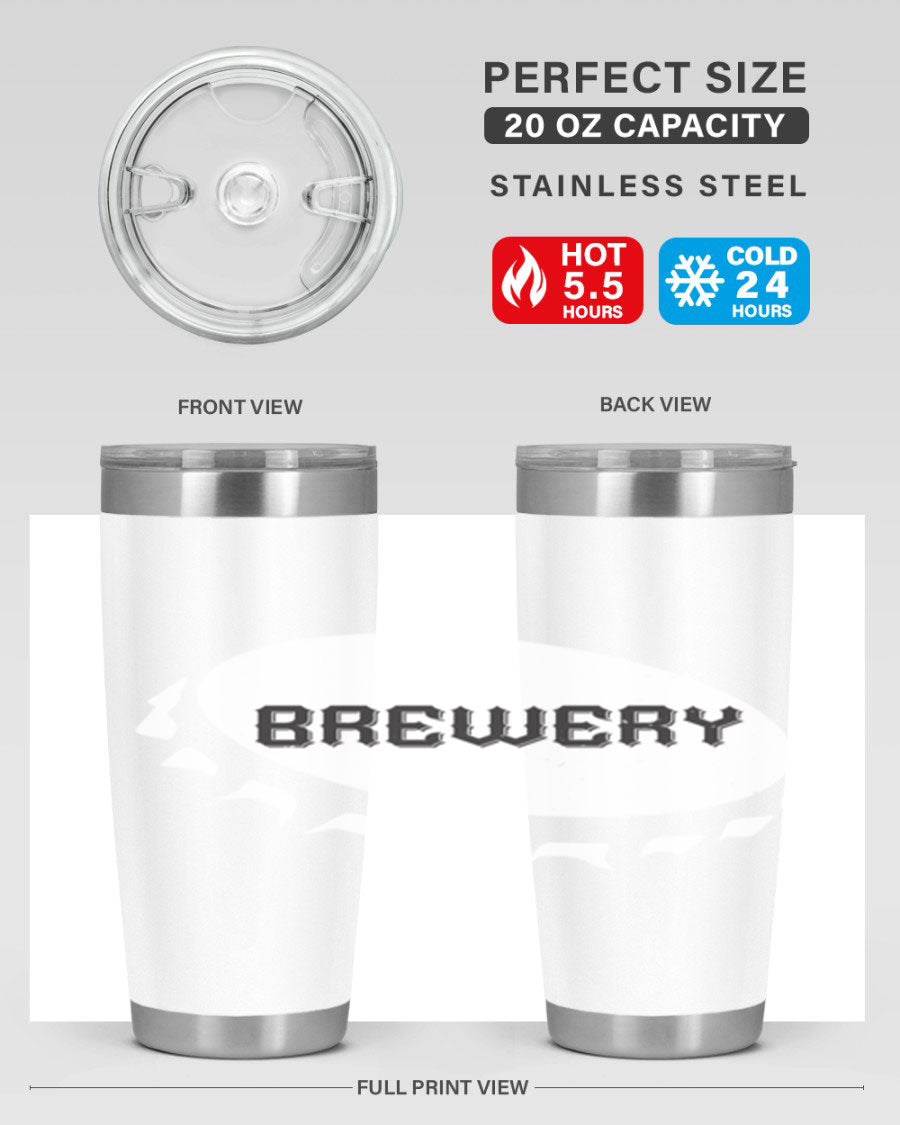 Brewery 98# Beer Tumbler, 20oz double wall vacuum stainless steel with copper lining and drink-thru lid, perfect for hot and cold beverages.