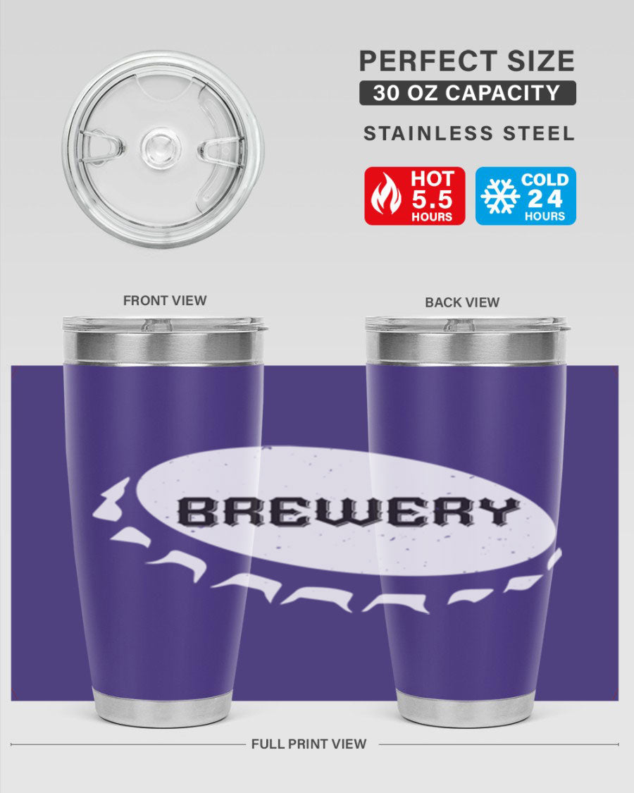 Brewery 98# Beer Tumbler, 20oz double wall vacuum stainless steel with copper lining and drink-thru lid, perfect for hot and cold beverages.