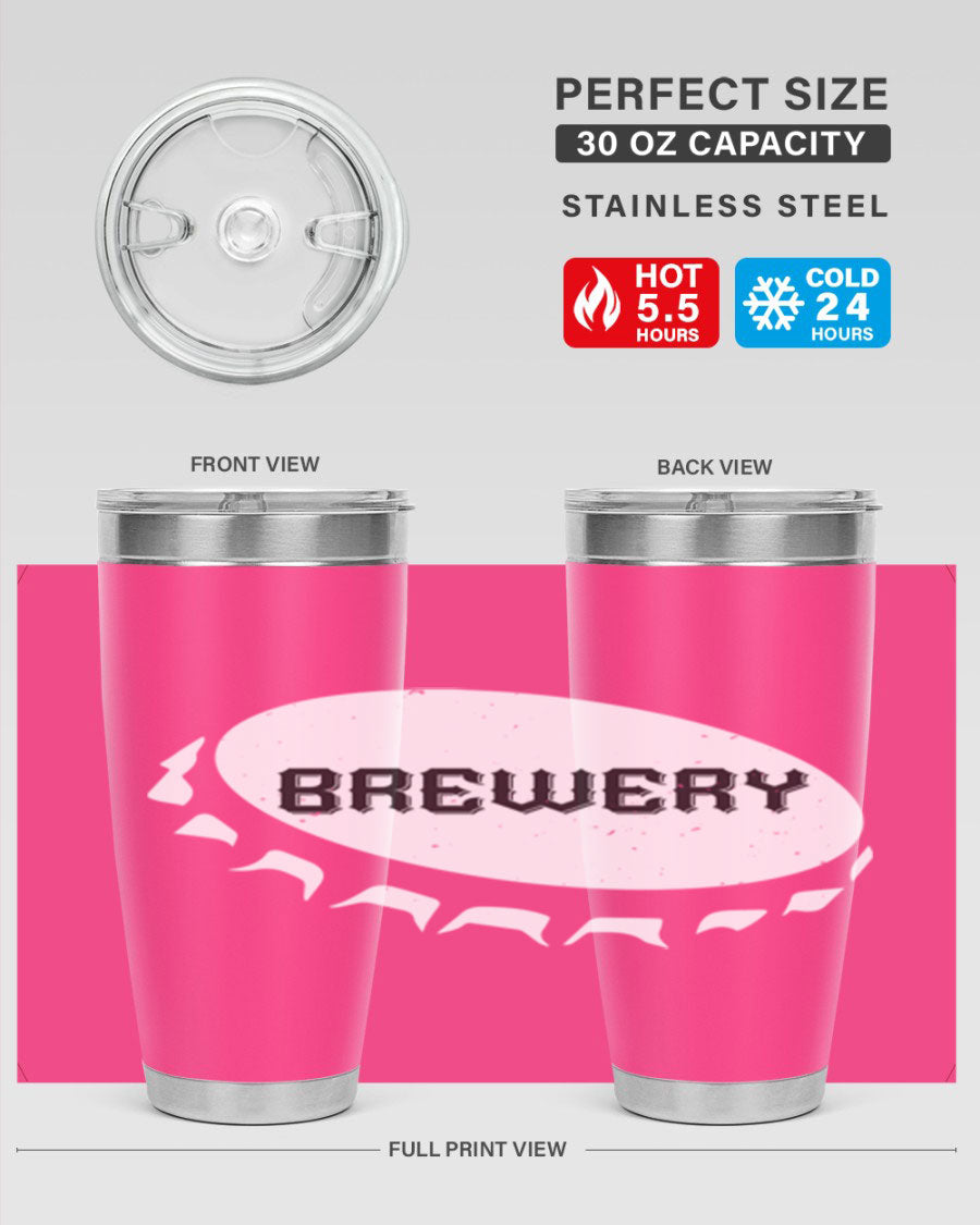 Brewery 98# Beer Tumbler, 20oz double wall vacuum stainless steel with copper lining and drink-thru lid, perfect for hot and cold beverages.