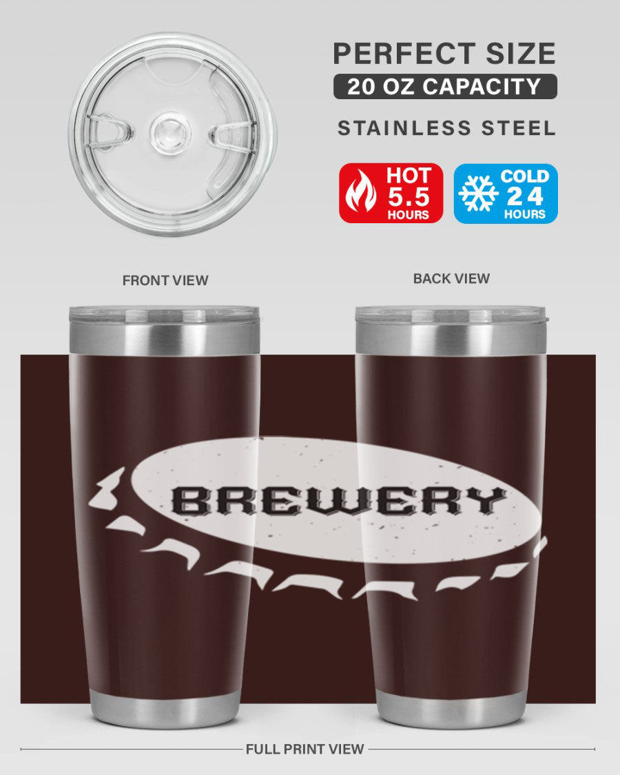 Brewery 98# Beer Tumbler, 20oz double wall vacuum stainless steel with copper lining and drink-thru lid, perfect for hot and cold beverages.