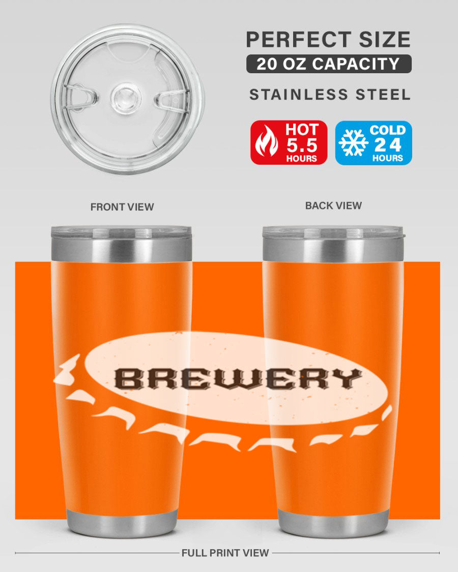 Brewery 98# Beer Tumbler, 20oz double wall vacuum stainless steel with copper lining and drink-thru lid, perfect for hot and cold beverages.