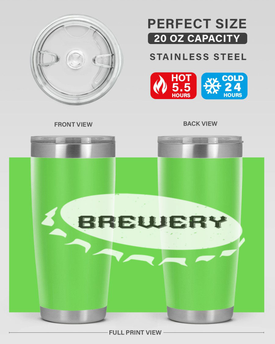 Brewery 98# Beer Tumbler, 20oz double wall vacuum stainless steel with copper lining and drink-thru lid, perfect for hot and cold beverages.