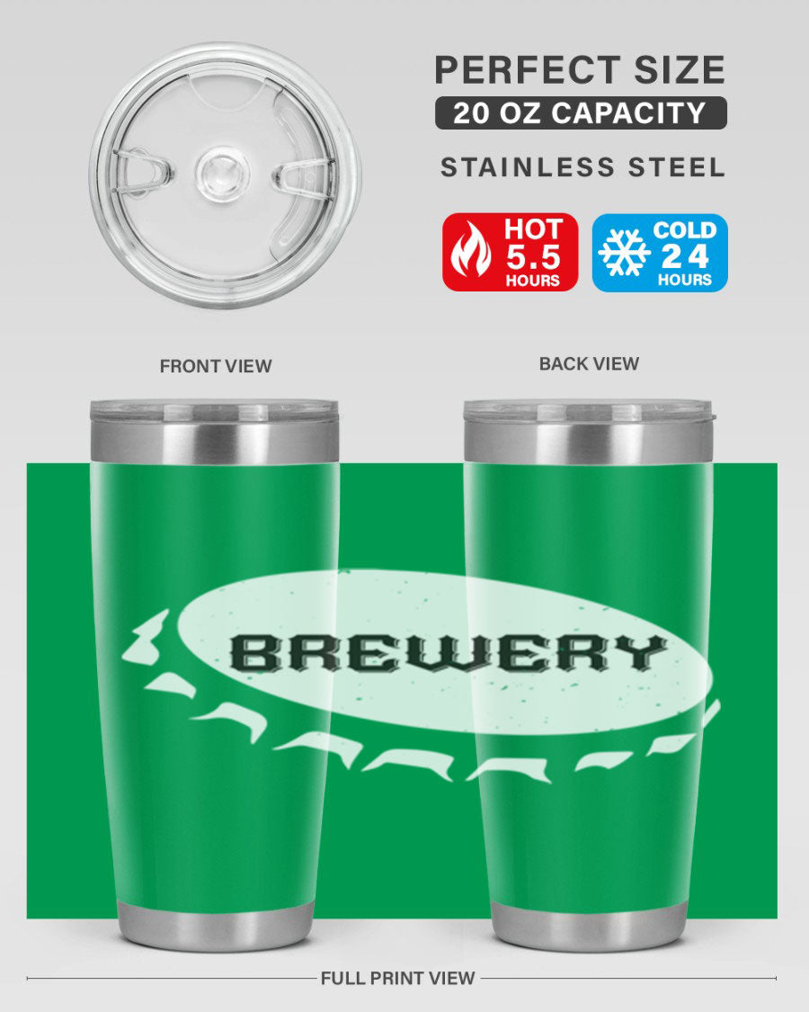 Brewery 98# Beer Tumbler, 20oz double wall vacuum stainless steel with copper lining and drink-thru lid, perfect for hot and cold beverages.