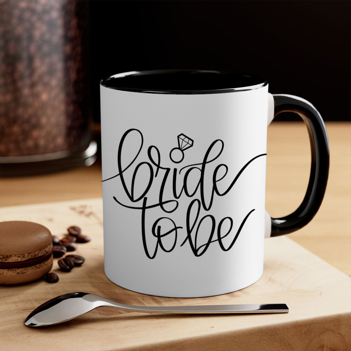 Bride to Be 112# Mug with colored handle and glossy finish, available in multiple colors and sizes.