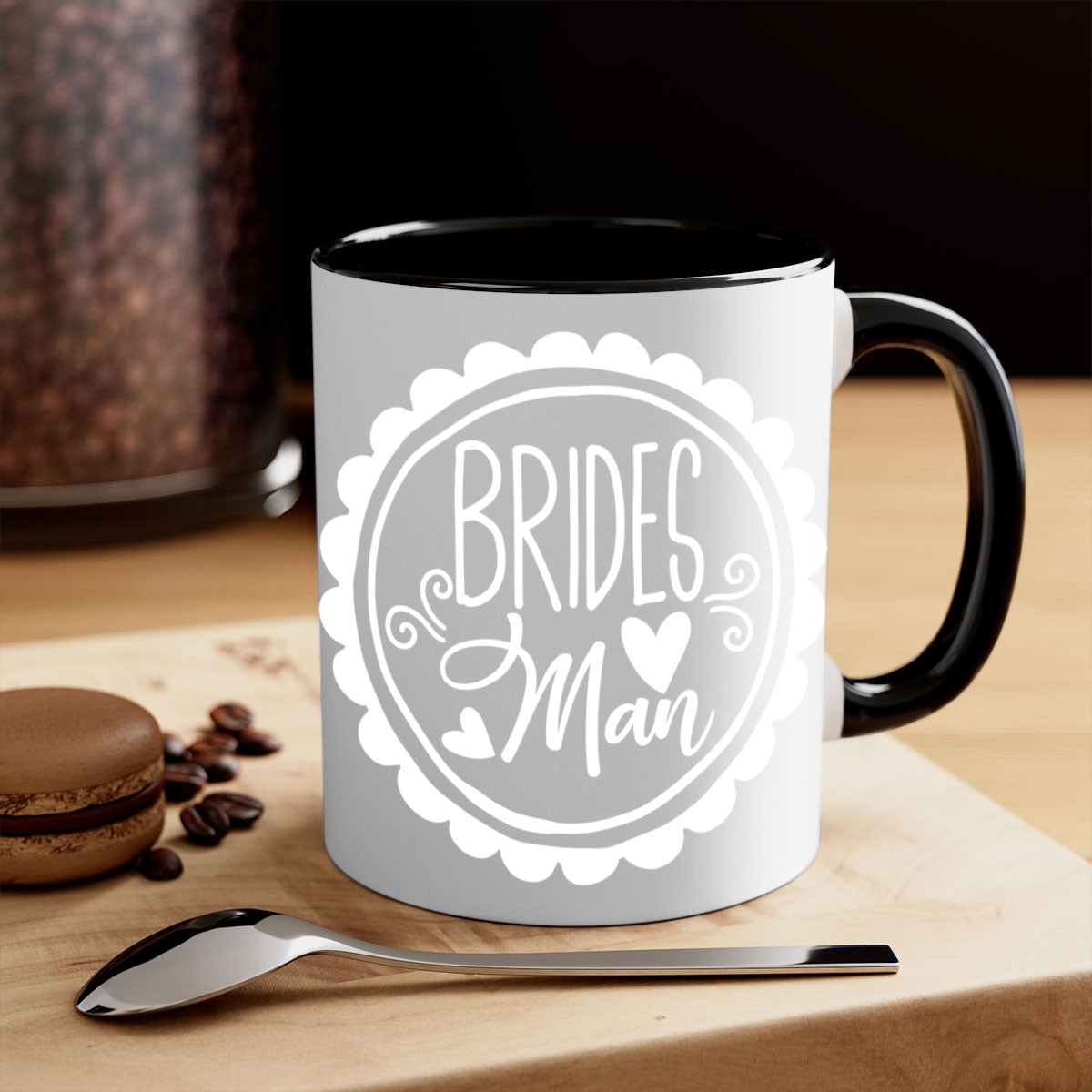 Brides Mom 1# Wedding Mug with colorful handle and glossy finish, perfect for coffee or tea.