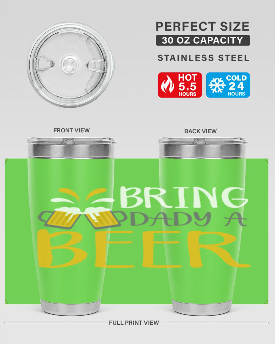 Bring a Daddy Beer 118# Tumbler in stainless steel with a drink-thru lid, showcasing its sleek design and double wall insulation.