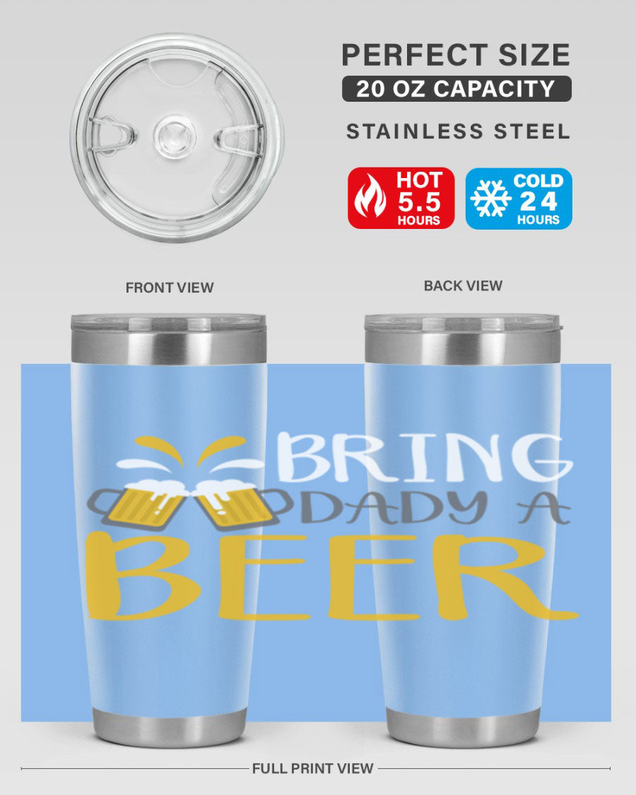 Bring a Daddy Beer 118# Tumbler in stainless steel with a drink-thru lid, showcasing its sleek design and double wall insulation.