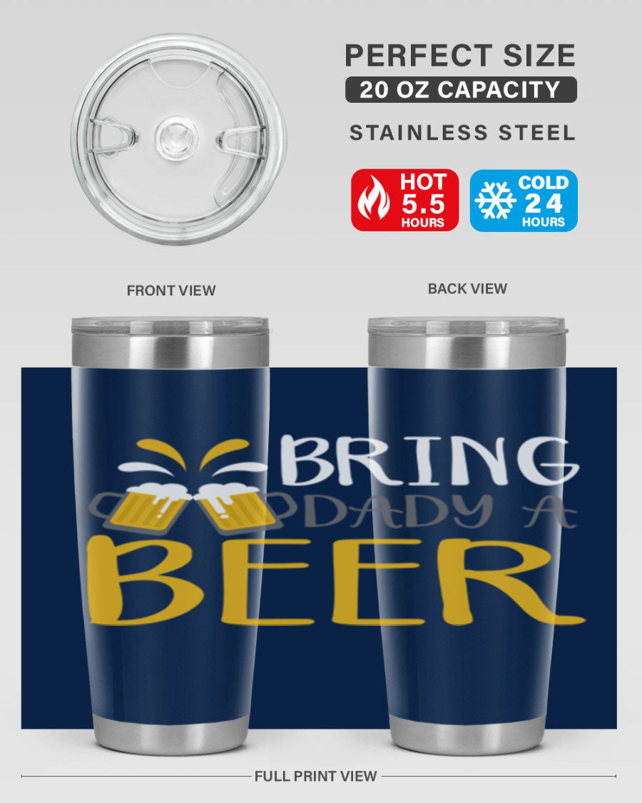 Bring a Daddy Beer 118# Tumbler in stainless steel with a drink-thru lid, showcasing its sleek design and double wall insulation.