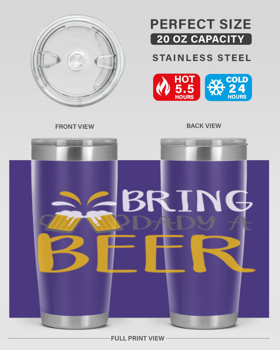 Bring a Daddy Beer 118# Tumbler in stainless steel with a drink-thru lid, showcasing its sleek design and double wall insulation.