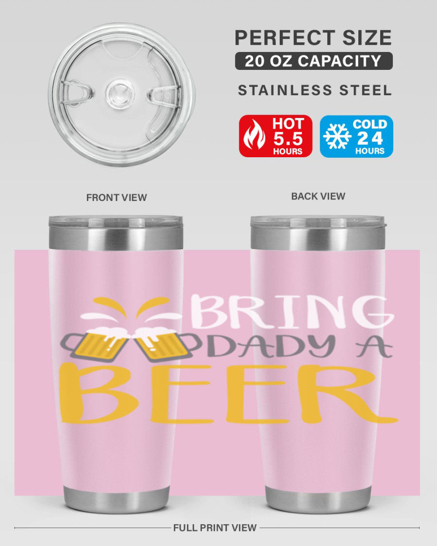 Bring a Daddy Beer 118# Tumbler in stainless steel with a drink-thru lid, showcasing its sleek design and double wall insulation.