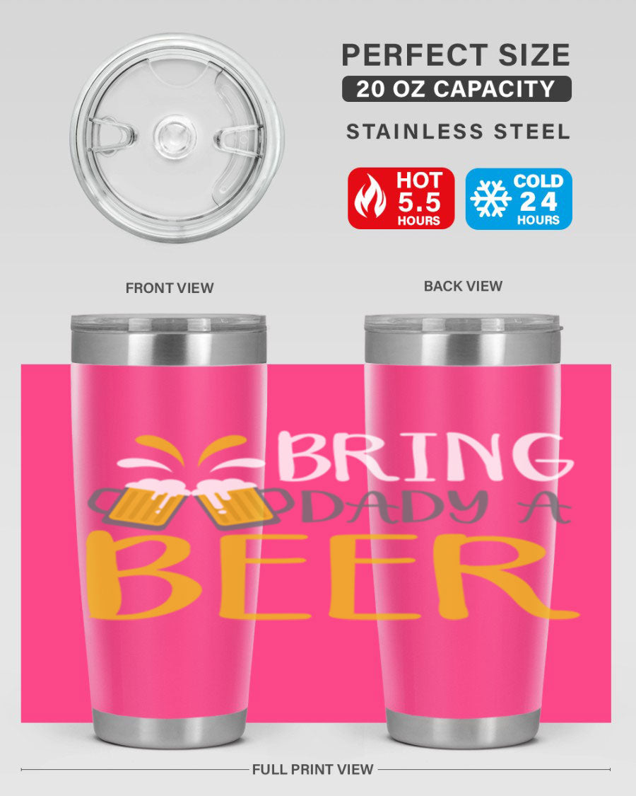 Bring a Daddy Beer 118# Tumbler in stainless steel with a drink-thru lid, showcasing its sleek design and double wall insulation.