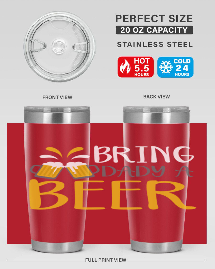 Bring a Daddy Beer 118# Tumbler in stainless steel with a drink-thru lid, showcasing its sleek design and double wall insulation.