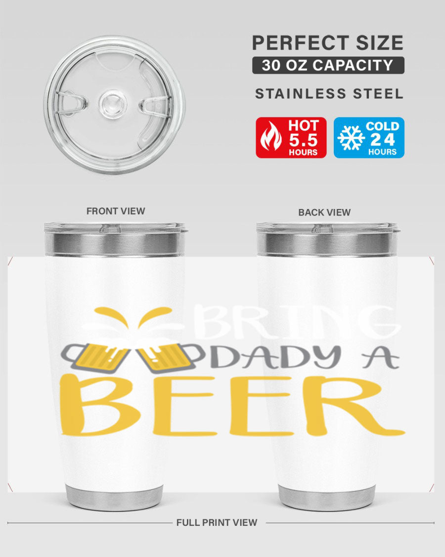 Bring a Daddy Beer 118# Tumbler in stainless steel with a drink-thru lid, showcasing its sleek design and double wall insulation.