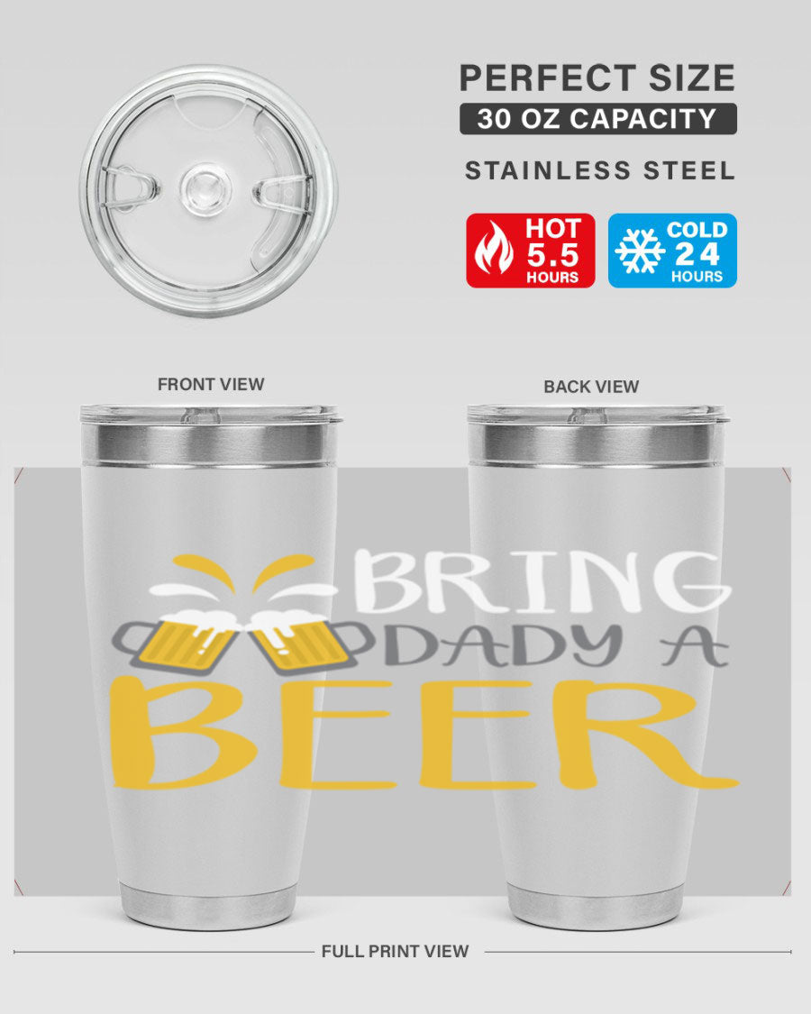 Bring a Daddy Beer 118# Tumbler in stainless steel with a drink-thru lid, showcasing its sleek design and double wall insulation.