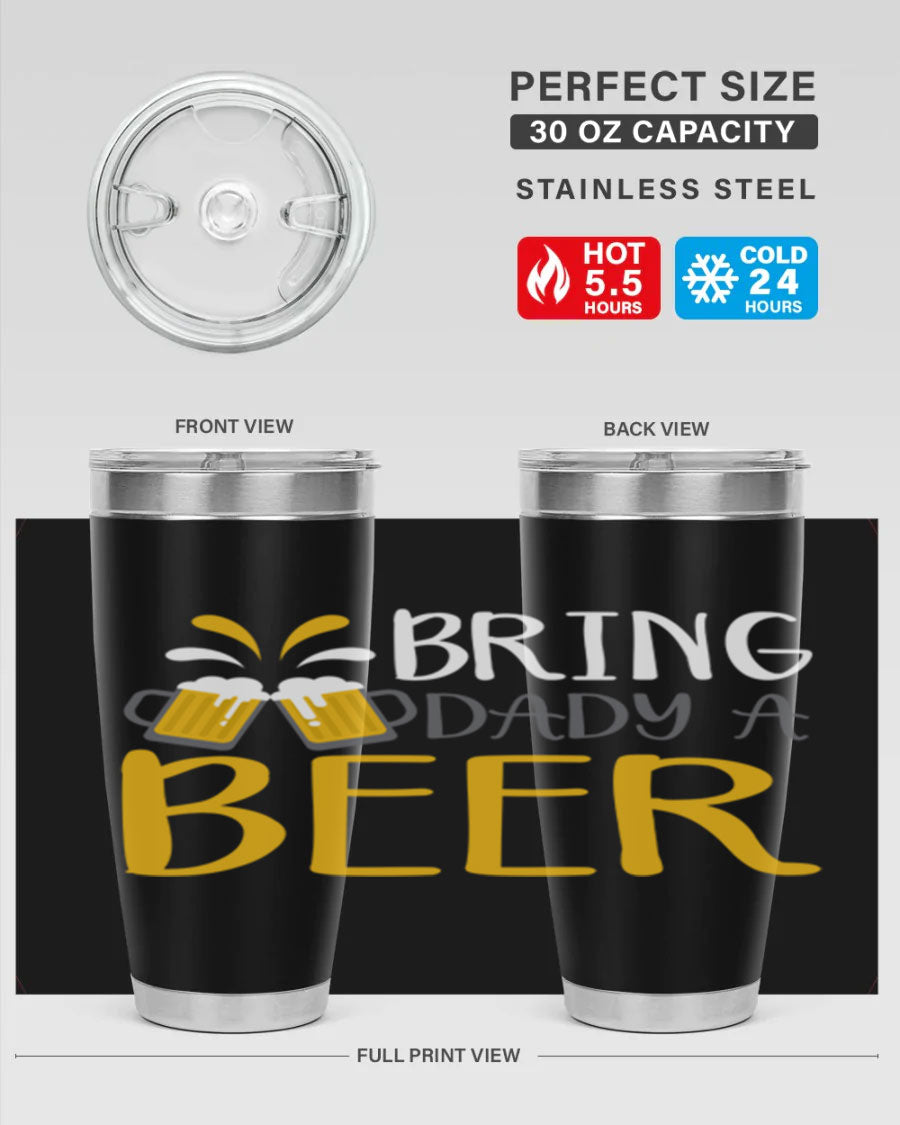 Bring a Daddy Beer 118# Tumbler in stainless steel with a drink-thru lid, showcasing its sleek design and double wall insulation.