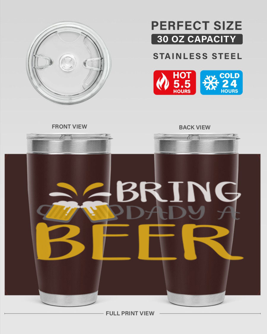 Bring a Daddy Beer 118# Tumbler in stainless steel with a drink-thru lid, showcasing its sleek design and double wall insulation.