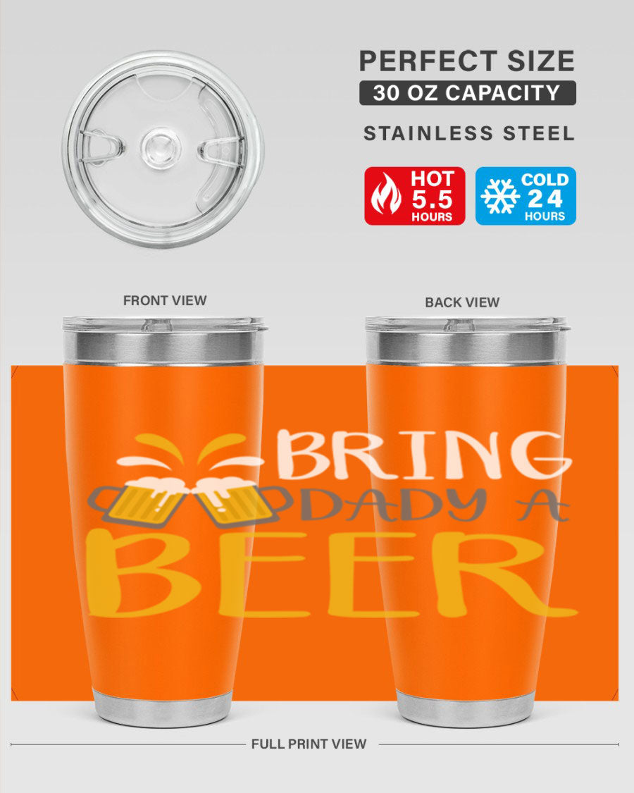 Bring a Daddy Beer 118# Tumbler in stainless steel with a drink-thru lid, showcasing its sleek design and double wall insulation.