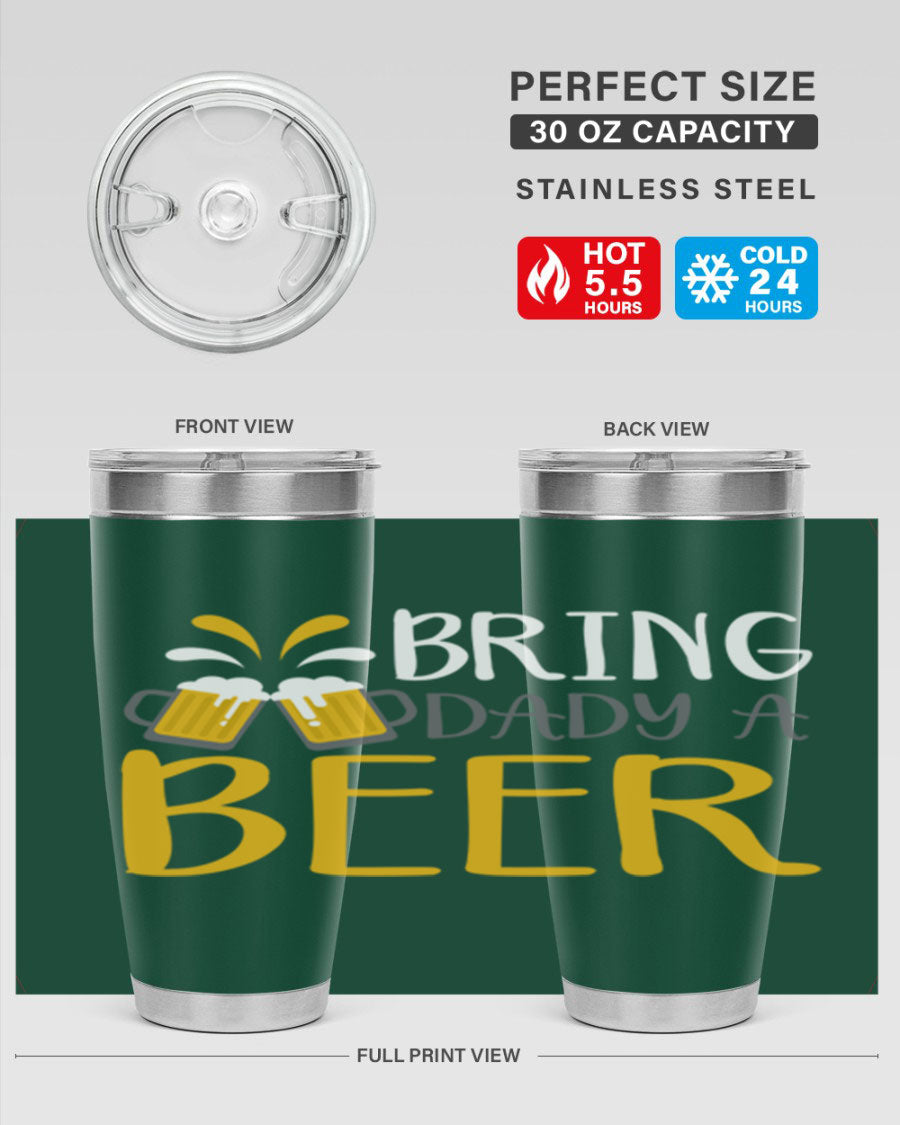 Bring a Daddy Beer 118# Tumbler in stainless steel with a drink-thru lid, showcasing its sleek design and double wall insulation.