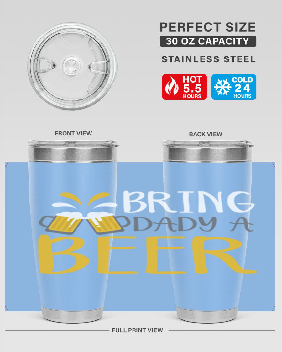 Bring a Daddy Beer 118# Tumbler in stainless steel with a drink-thru lid, showcasing its sleek design and double wall insulation.