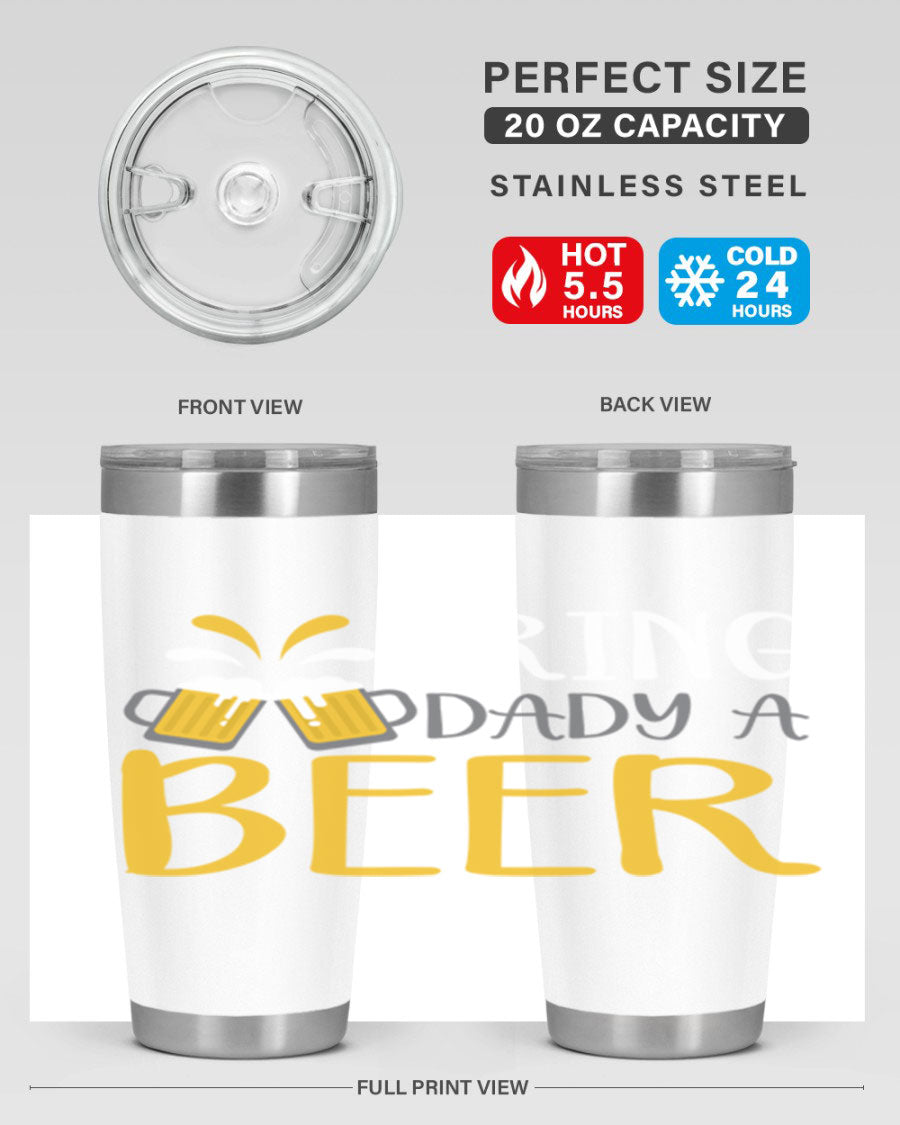 Bring a Daddy Beer 118# Tumbler in stainless steel with a drink-thru lid, showcasing its sleek design and double wall insulation.