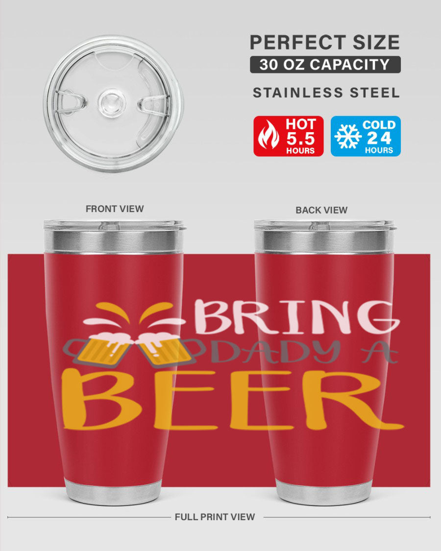 Bring a Daddy Beer 118# Tumbler in stainless steel with a drink-thru lid, showcasing its sleek design and double wall insulation.