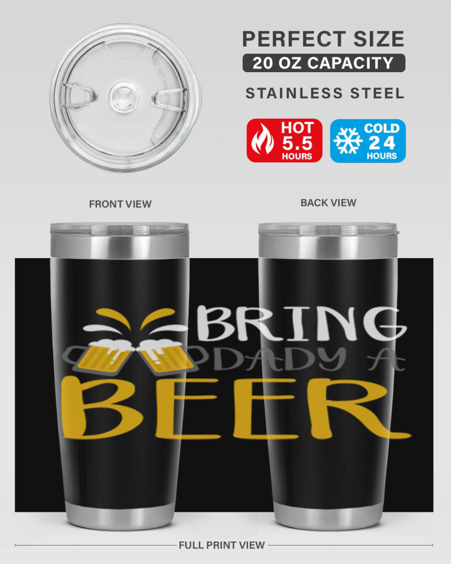 Bring a Daddy Beer 118# Tumbler in stainless steel with a drink-thru lid, showcasing its sleek design and double wall insulation.