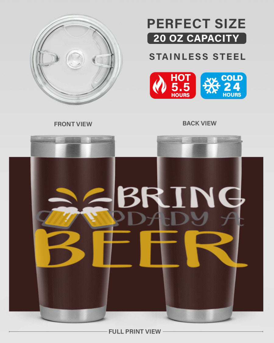 Bring a Daddy Beer 118# Tumbler in stainless steel with a drink-thru lid, showcasing its sleek design and double wall insulation.