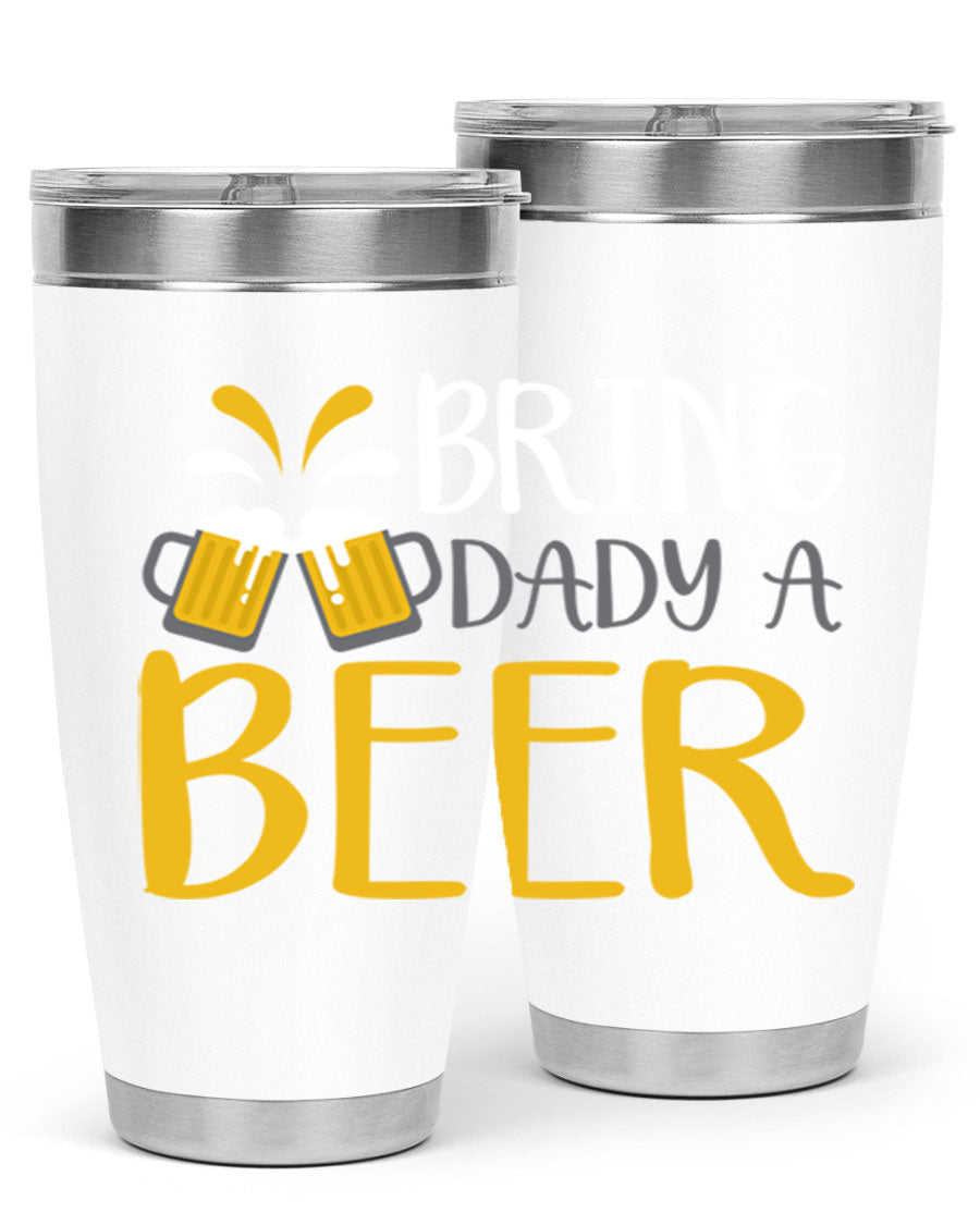 Bring a Daddy Beer 118# Tumbler in stainless steel with a drink-thru lid, showcasing its sleek design and double wall insulation.