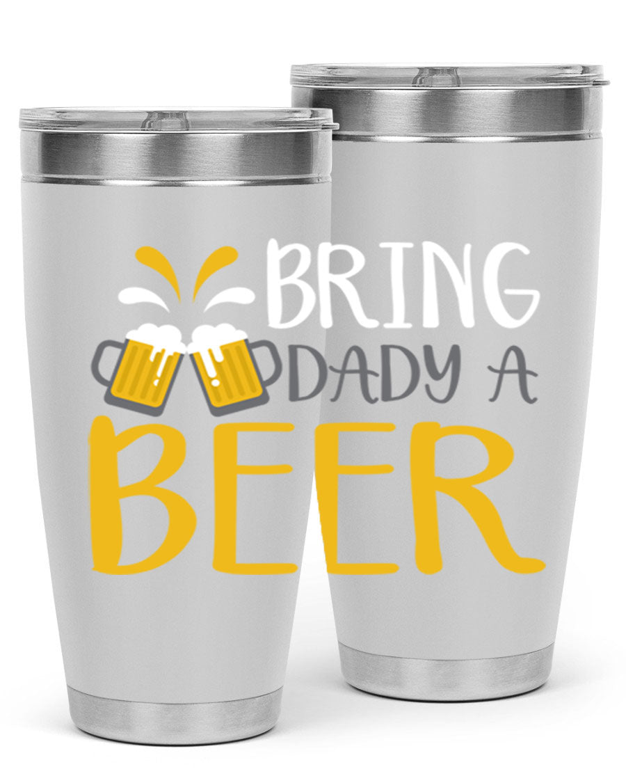 Bring a Daddy Beer 118# Tumbler in stainless steel with a drink-thru lid, showcasing its sleek design and double wall insulation.