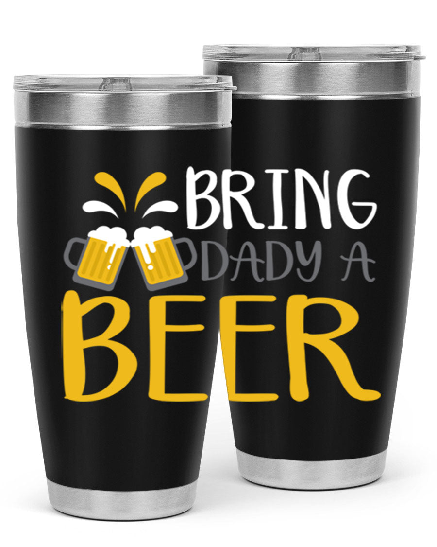 Bring a Daddy Beer 118# Tumbler in stainless steel with a drink-thru lid, showcasing its sleek design and double wall insulation.