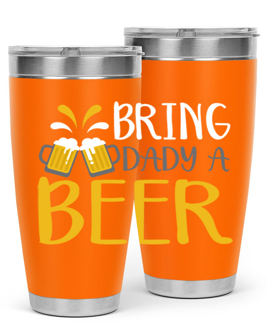 Bring a Daddy Beer 118# Tumbler in stainless steel with a drink-thru lid, showcasing its sleek design and double wall insulation.