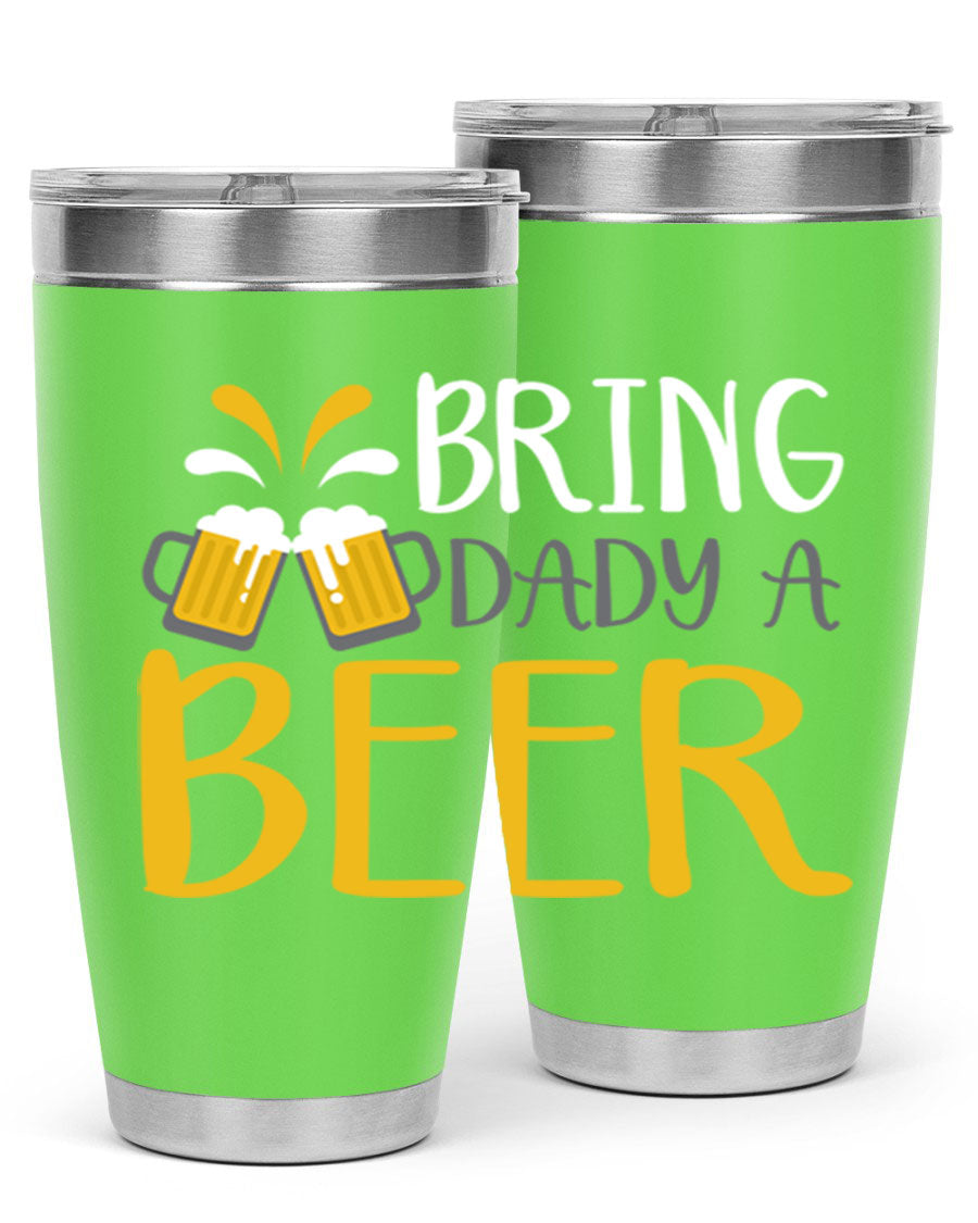 Bring a Daddy Beer 118# Tumbler in stainless steel with a drink-thru lid, showcasing its sleek design and double wall insulation.