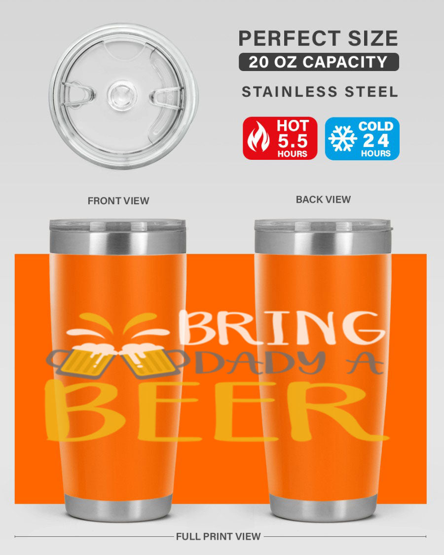 Bring a Daddy Beer 118# Tumbler in stainless steel with a drink-thru lid, showcasing its sleek design and double wall insulation.