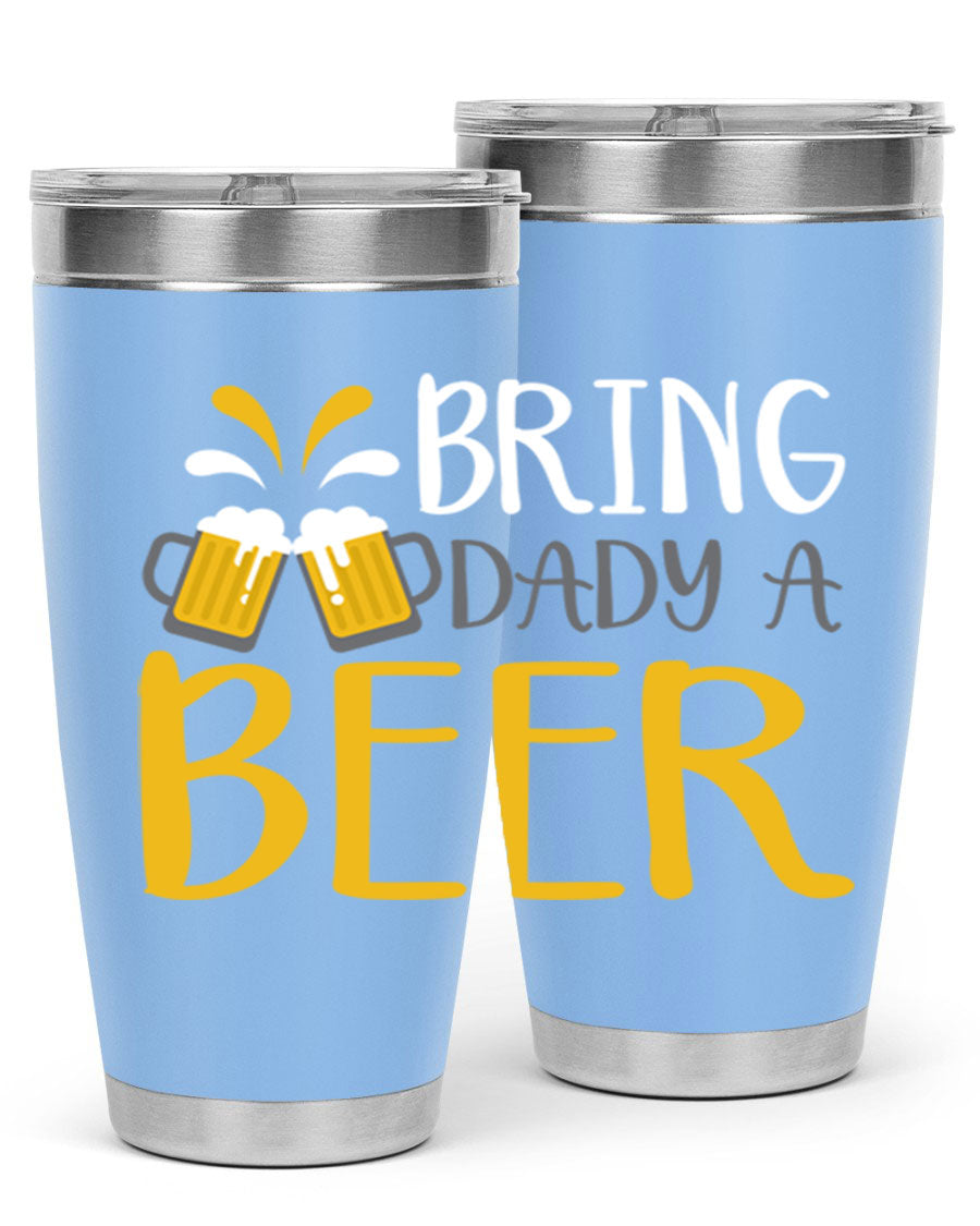 Bring a Daddy Beer 118# Tumbler in stainless steel with a drink-thru lid, showcasing its sleek design and double wall insulation.