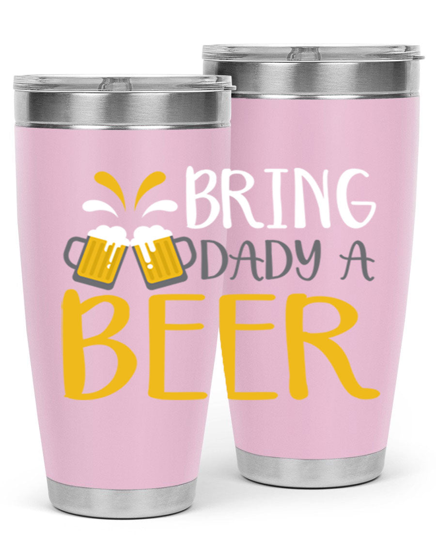 Bring a Daddy Beer 118# Tumbler in stainless steel with a drink-thru lid, showcasing its sleek design and double wall insulation.