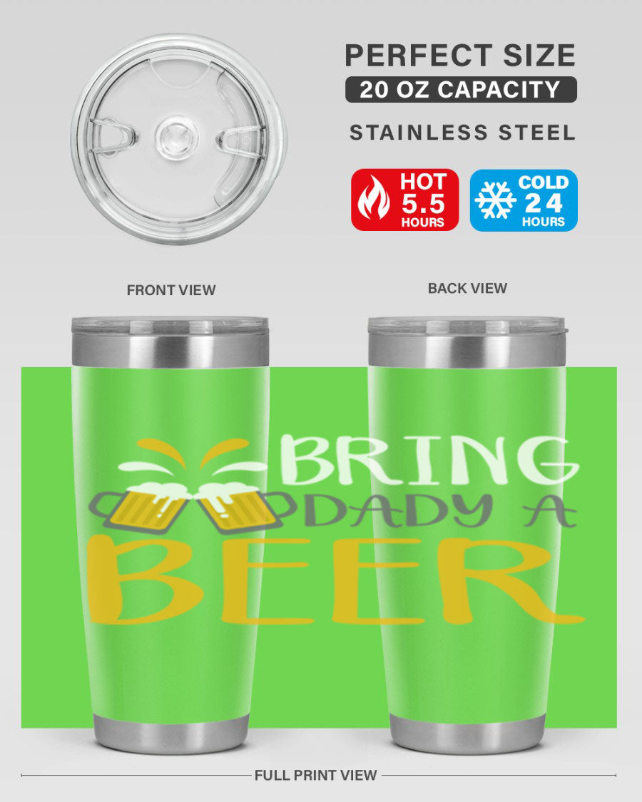 Bring a Daddy Beer 118# Tumbler in stainless steel with a drink-thru lid, showcasing its sleek design and double wall insulation.