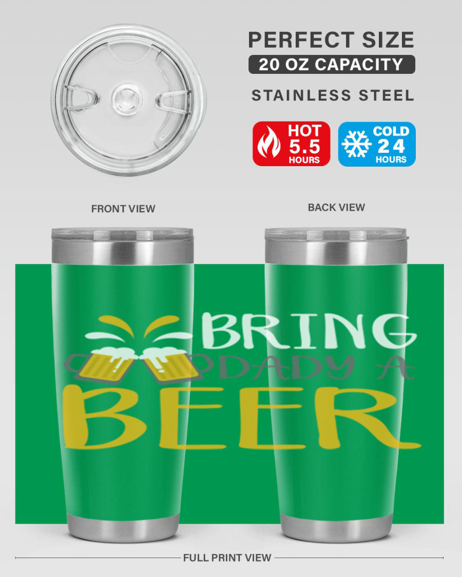 Bring a Daddy Beer 118# Tumbler in stainless steel with a drink-thru lid, showcasing its sleek design and double wall insulation.