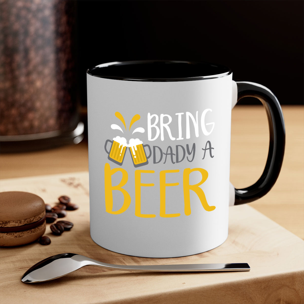 Bring a Dady Beer 118# Mug featuring a glossy finish, colored handle, and interior, available in multiple colors and sizes.