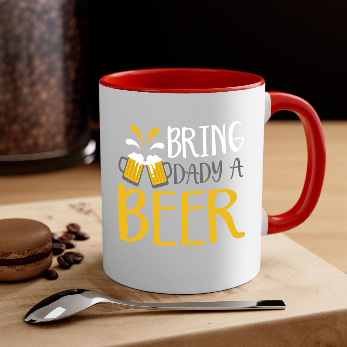 Bring a Dady Beer 118# Mug featuring a glossy finish, colored handle, and interior, available in multiple colors and sizes.