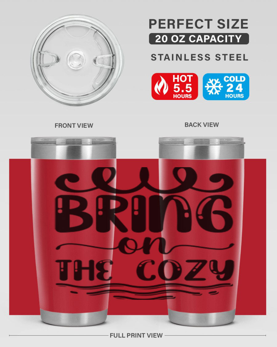 Bring on the Cozy 26# Tumbler, a stylish 20oz double wall vacuum insulated tumbler with copper lining, perfect for hot and cold beverages.