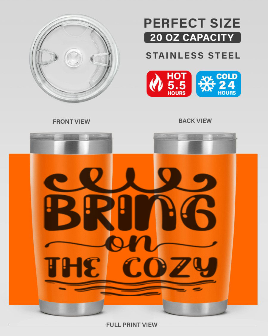 Bring on the Cozy 26# Tumbler, a stylish 20oz double wall vacuum insulated tumbler with copper lining, perfect for hot and cold beverages.