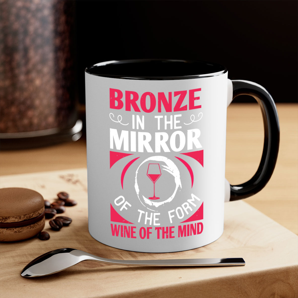 Stylish bronze in the mirror of the form wine of the mind 100# Mug with a glossy finish and colored handle, available in multiple colors.