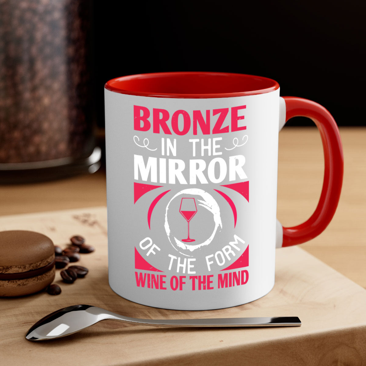 Stylish bronze in the mirror of the form wine of the mind 100# Mug with a glossy finish and colored handle, available in multiple colors.